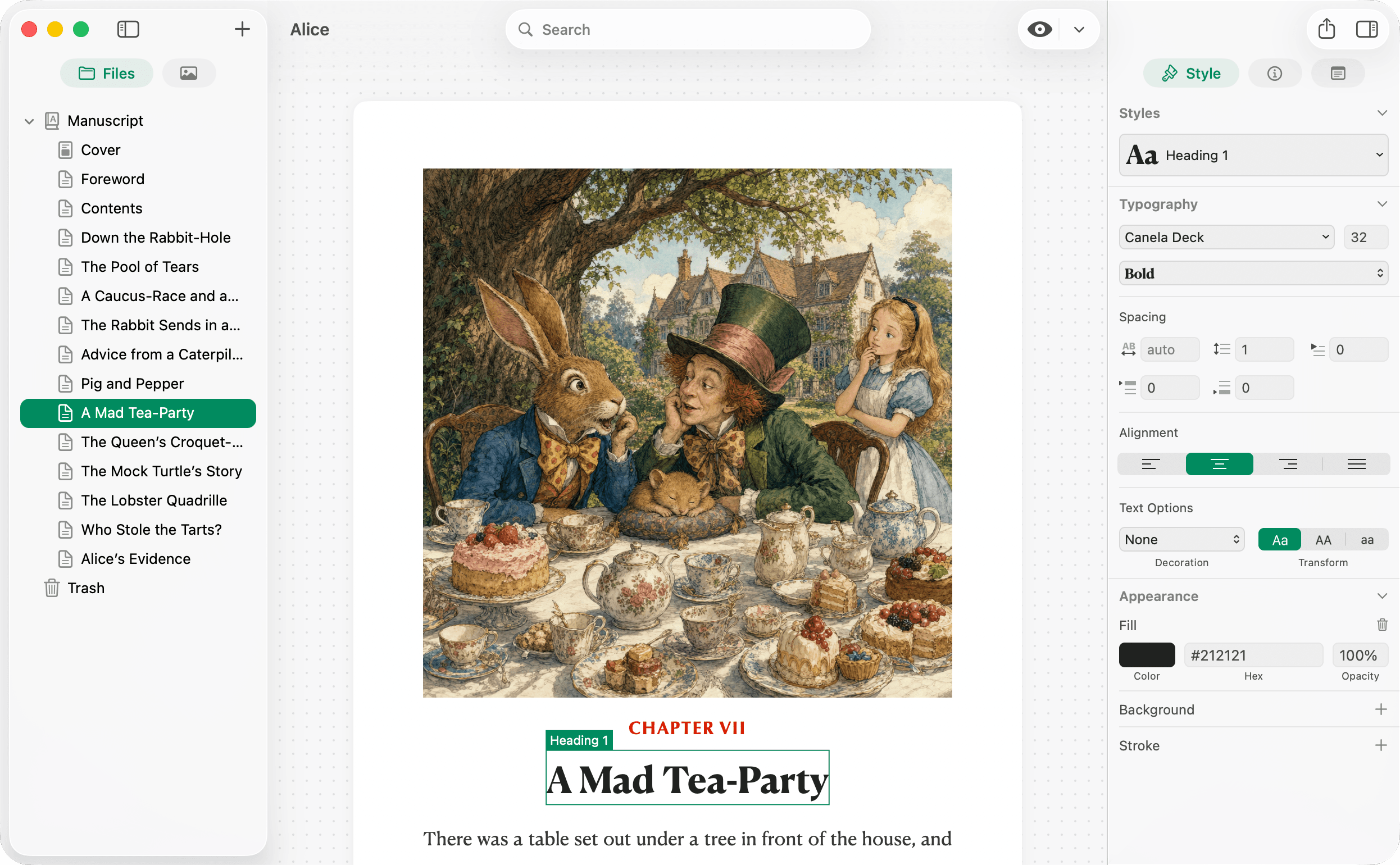 Pinery Design mode with paginated preview and the Style inspector